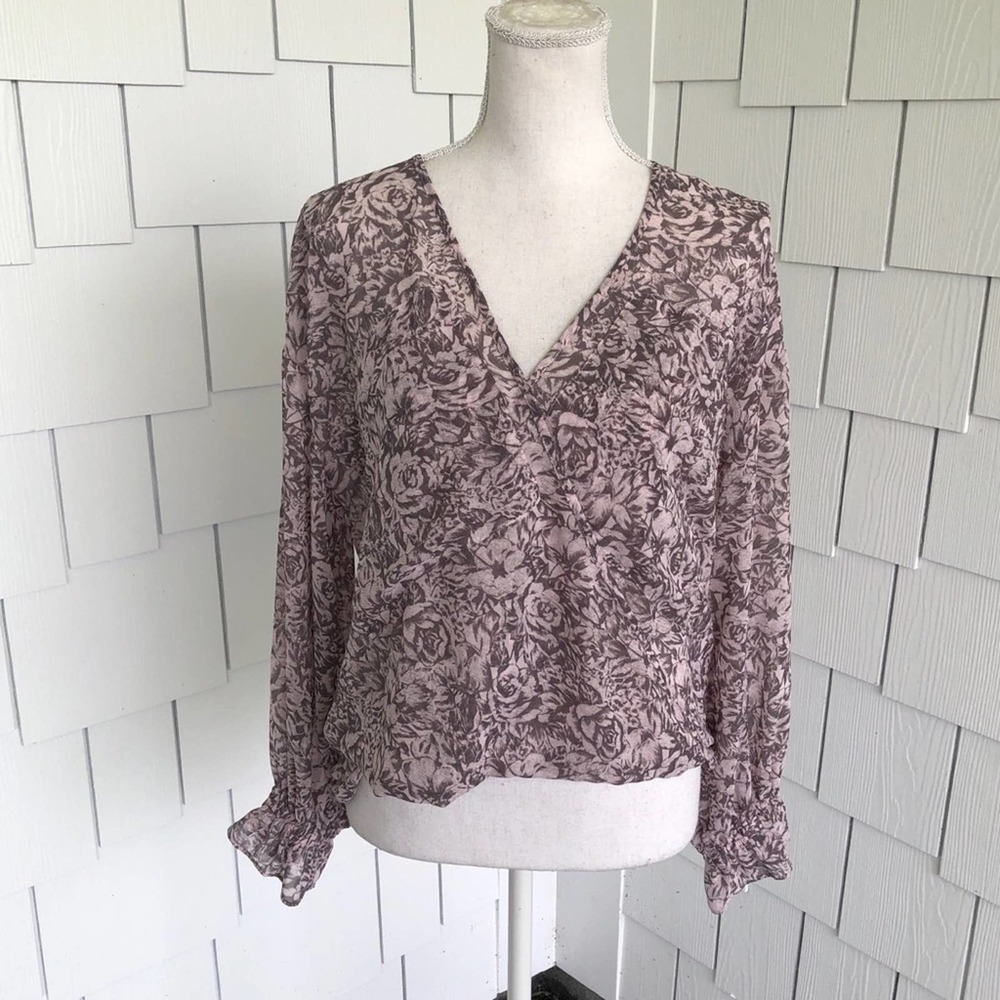 All Saints Women's Dusty Pink/Gray Surplice Neck Faux Wrap Penny Rosey Top sz XS